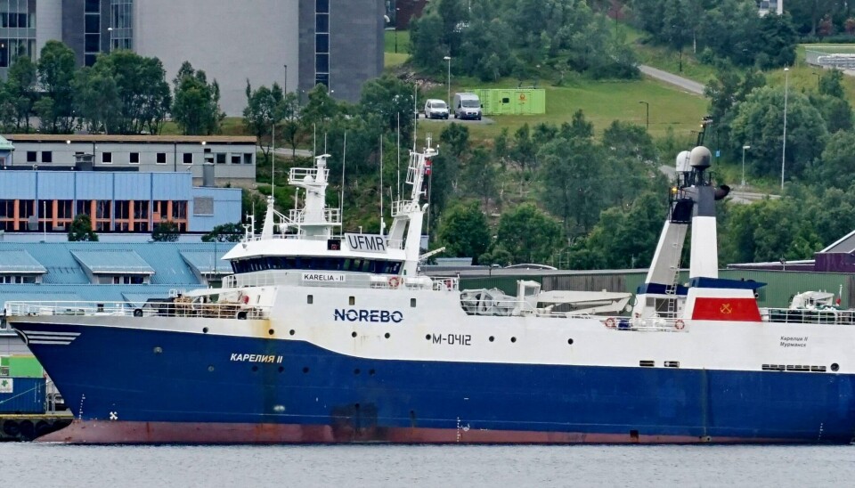 FÅR INNSKRENKNINGER: Karelia II, eid av det gigantiske russiske fiskeriselskapet Norebo, er blant de som leverer fangster i Norge. Fra i morgen blir det sterke begrensninger på hvor de kan levere hen. FÅR INNSKRENKNINGER: Karelia II, eid av det gigantiske russiske fiskeriselskapet Norebo, er blant de som leverer fangster i Norge. Fra i morgen blir det sterke begrensninger på hvor de kan levere hen.