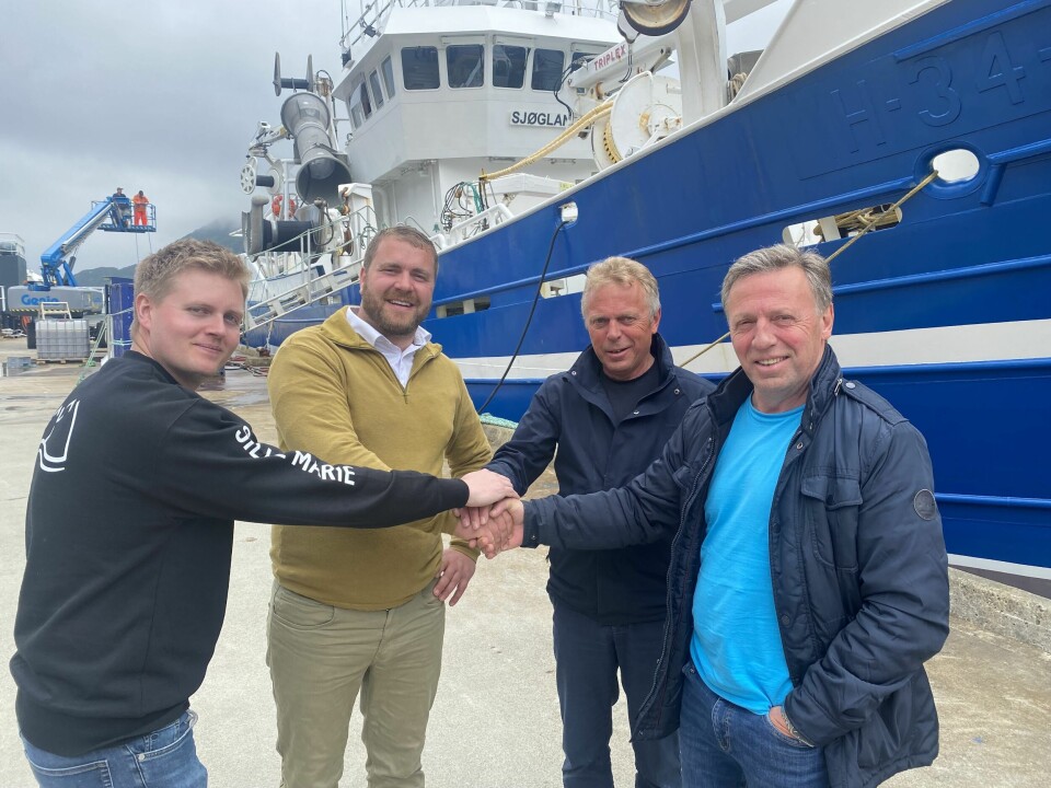 Fra venstre Sebastian Ekberg Salthaug, Carl Aamodt, Jan Arve Heggøy og Frode Heggøy i forbindelse med overtakelsen av Sjøglans. Fra venstre Sebastian Ekberg Salthaug, Carl Aamodt, Jan Arve Heggøy og Frode Heggøy i forbindelse med overtakelsen av Sjøglans.