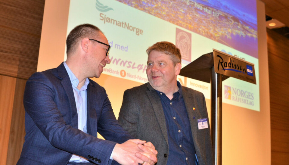 SIER FRA: Leder Roger Hansen i Fiskarlaget Nord (t.h.) sammen med generalsekretær Sverre Johansen i Norges Fiskarlag. SIER FRA: Leder Roger Hansen i Fiskarlaget Nord (t.h.) sammen med generalsekretær Sverre Johansen i Norges Fiskarlag.