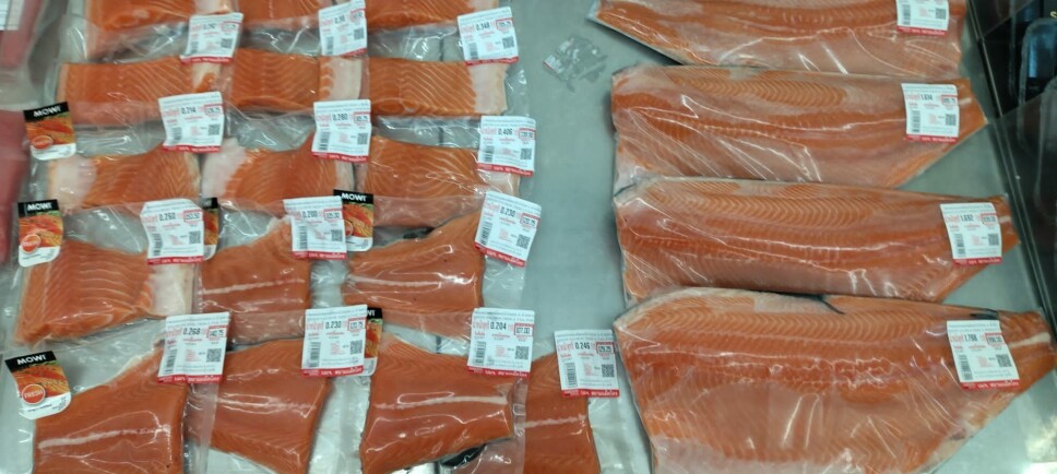LAKS og ørret i supermarkedene i Thailand.
