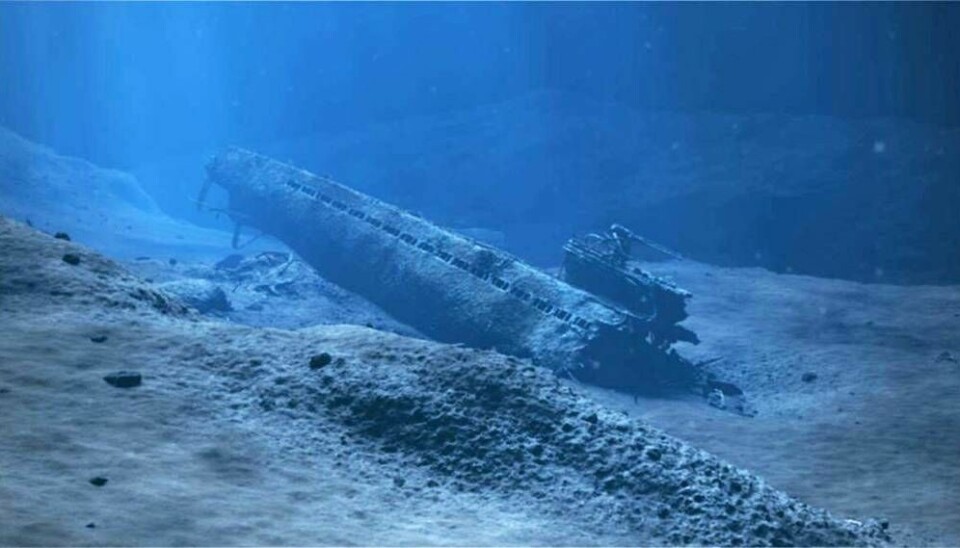 Ubåtvraket som har ligget med 67 tonn metallisk kvikksølv vest av Fedje siden 1945.