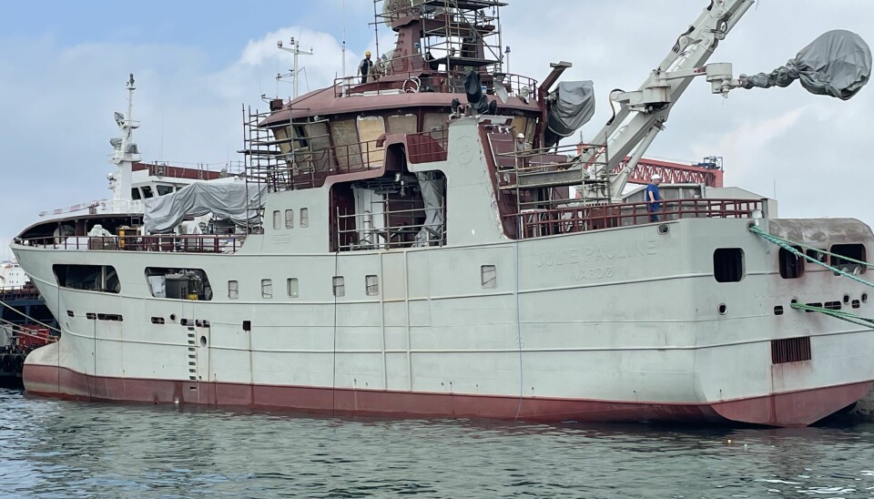 DEKKSUTSTYR: Lofoten Hydraulikk leverte hydraulisk anlegg til «Julie Pauline». Her er båten bygging ved verftet i Tyrkia.
