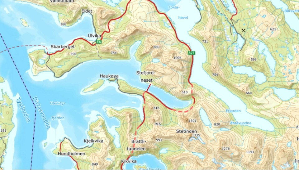 STØRRE: Tysfjord-hummeren får kanskje et større området inne i Stefjorden å boltre seg på. Forslaget er innenfor den røde linjen ved Stefjordneset.