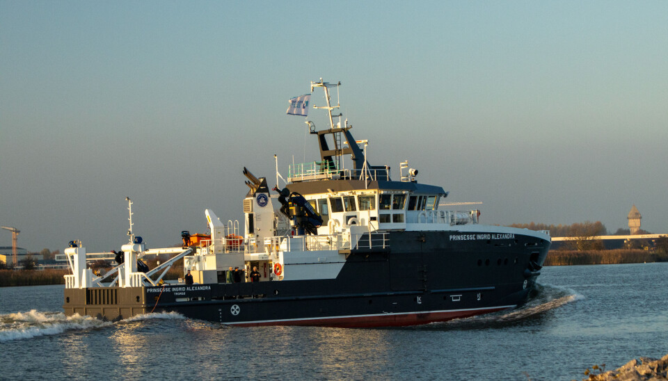 NY OG MODERNE: «Prinsesse Ingrid Alexandra» ble levert fra Holland Shipyard til Havforskningsinstituttet for noen uker siden. Om bord har de ei helt ny og spesiell skrape for å finne tobis.
