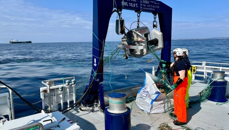 TAPT GARN: Sjøtjenesten i aksjon med å sokne opp breiflabbgarn på søndag.
