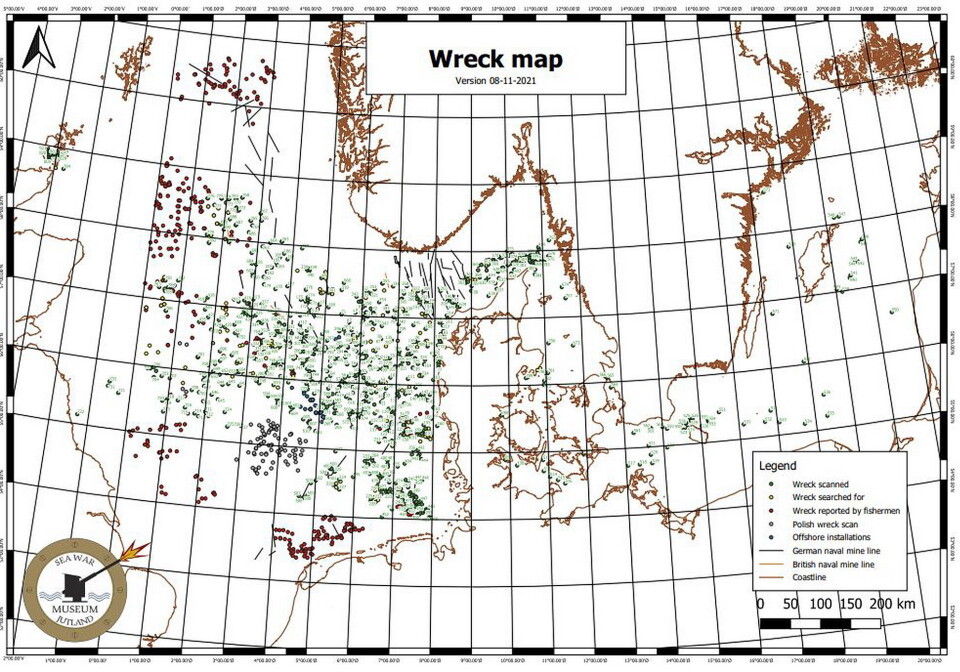 KART: Det er hundrevis av vrak i Nordsjøen. Nå er det funnet 65 til.