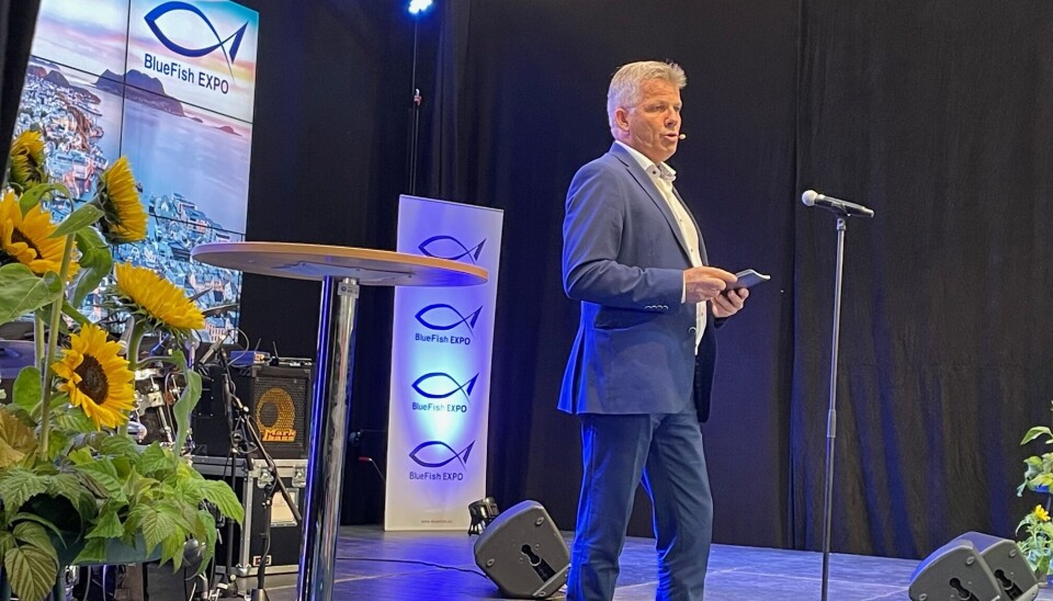 GRATULERTE: Fiskeri- og havminister Bjørnar Skjæran fotografert under BlueFish Expo 2023.