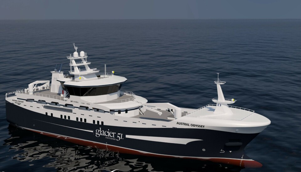 SVÆRING: Det nye fartøyet, kalt «Austral Odyssey», vil ha en lengde på 70 meter og en bredde på 14,6 meter, opplyser Brunvoll.