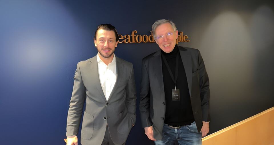 Samarbeider om stillingsutlysninger: CEO i Oceanspace Media, Christian Lawley, og CEO i Seafood People, Per Håkon Stenhaug.