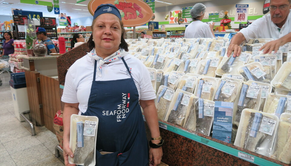 Promotering av norsk klippfisk i et supermarked i Rio de Janeiro.