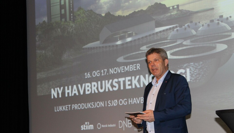 VIL HA HAVBRUK: Fiskeri- og havminister Bjørnar Skjæran (Ap) holdt innlegg for havbruksnæringen på konferansen «Ny havbruksteknologi – lukket produksjon i sjø og havbruk til havs» på Sola tirsdag 16.november i fjor. Nå skal saken ut på høring.