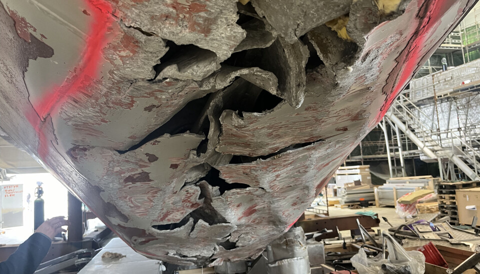 Redningsskøyta fikk store skader under aksjonen.