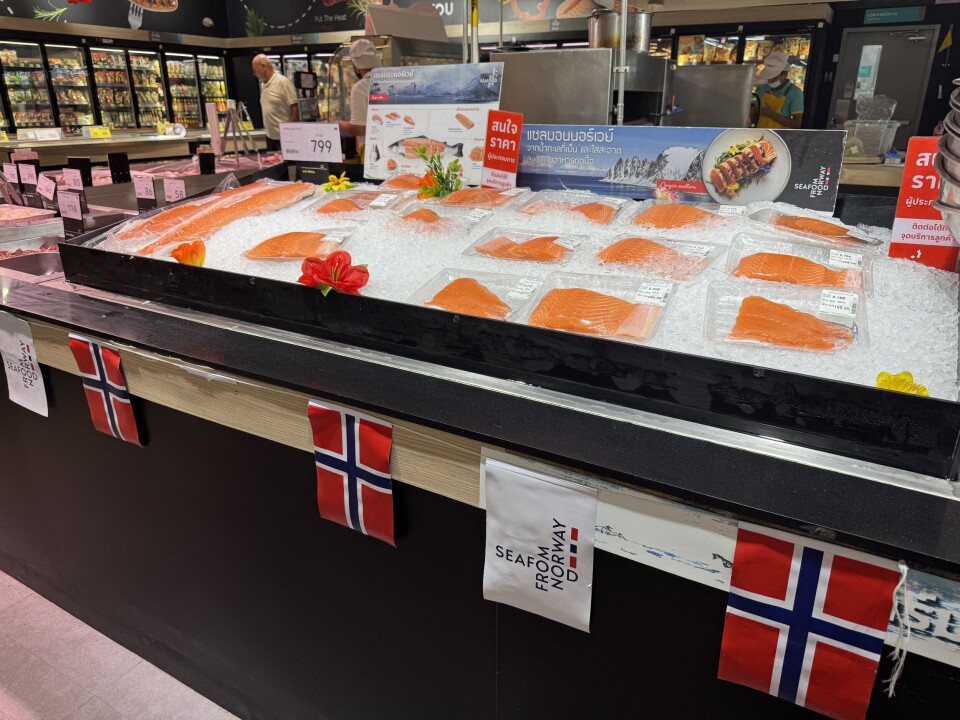 Norsk laks i et kjøpesenter i Cha-Am i Thailand. Sjømatrådet har har stor suksess med sine laksekampanjer i landet.