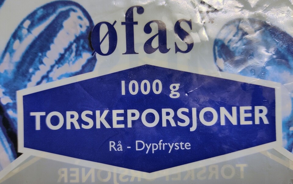 Posene inneholder 900 gram torsk glassert med 100 gram vann. Posene inneholder 900 gram torsk glassert med 100 gram vann.