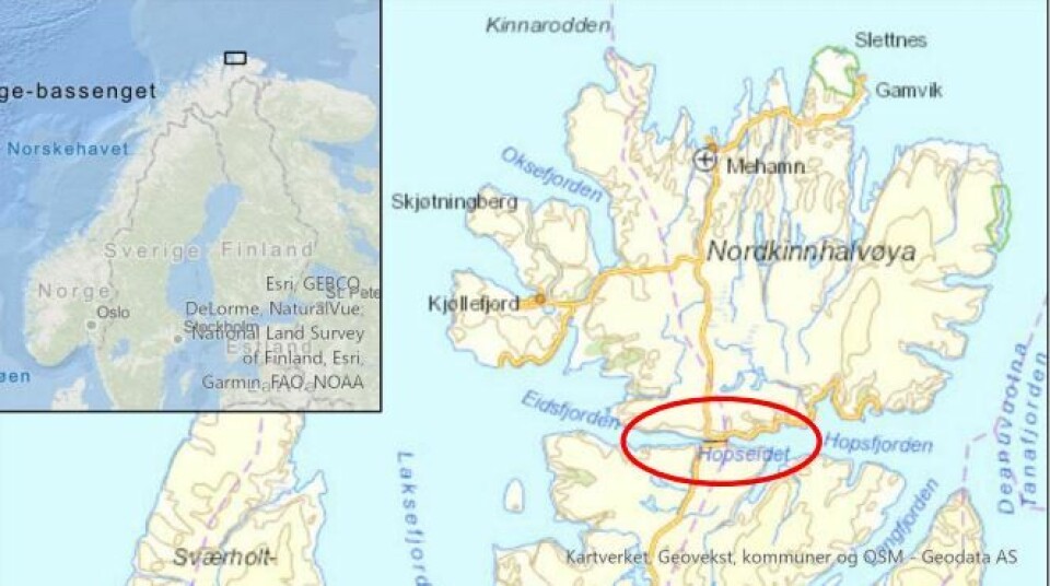 Kartutsnitt fra Hopseidet. Kilde: Kartverket/Asplan Viak