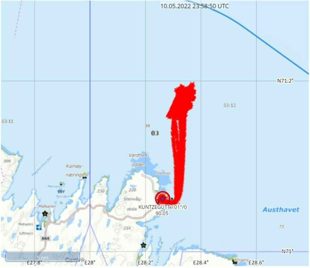 Kunzegutt var aldri utenfor 12 nautiske mil, selv om det på sluttseddel sto at det var der fangsten var tatt. skjermdump fra Fiskeridirektoratets rapport.
